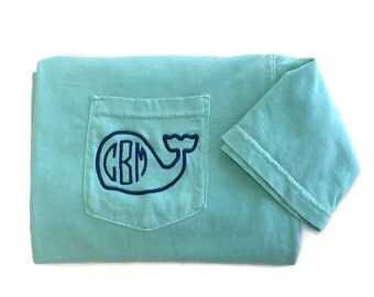 Monogram Shirt - Whale Monogram Pocket Tee - Comfort Colors -Short Sleeve T Shirt - Preppy Whale Shirt