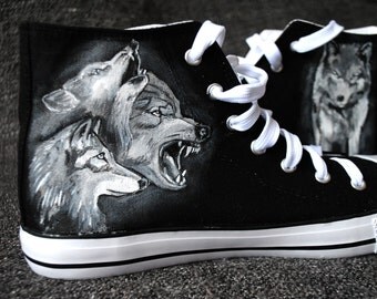 Personalized handpainted shoes, Wolves Shoes, wolf, personalized sneakers