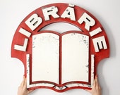 Vintage Large LIBRARY sign  / Socialist Signage Advertising / Metal Volumetric Letter / Reading Channel Letter / Romania - 70s