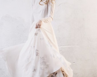 Items similar to Long sleeve chiffon wedding dress with handmade floral
