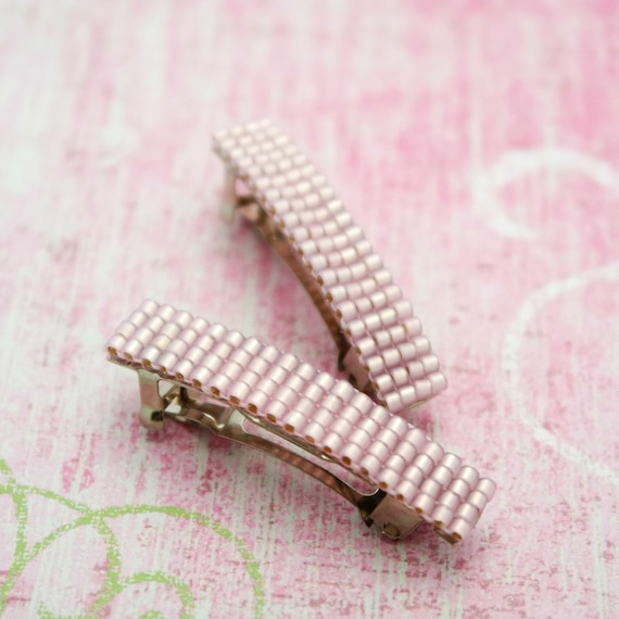 Pink Barrettes Small Beaded French Hair Barrettes Mini