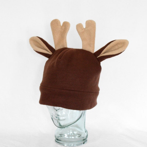 Items similar to Brown Fleece Deer Hat with Antlers, Reindeer Hat