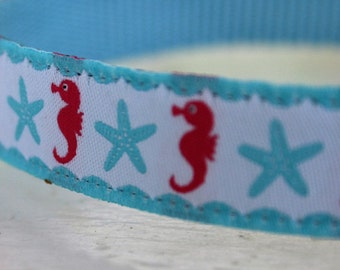 Seahorse Dog Collar/Starfish/Ocean/Summer/Blue Dog Collar/Adjustable