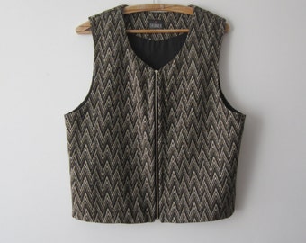 Patterned Mens Vest Medium Size Jersey Waistcoat Brown Grey Comfortable Gentlemen's Vest Zipper Closure Vest Everyday Vest Hipster Waistcoat