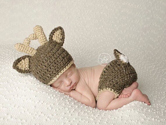 Baby Deer Hat with Diaper Cover Crochet Deer hat and Diaper