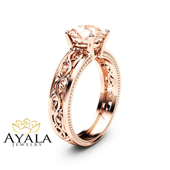1.5ct Morganite Engagement Ring 14K Rose Gold Morganite Ring