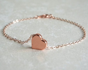 Heart Bracelet, Rose Gold Bracelet, Mothers Day, Best Friend, Friendship Bracelet, New Mom, Push Present, Wife Gift, Thank You, Wedding