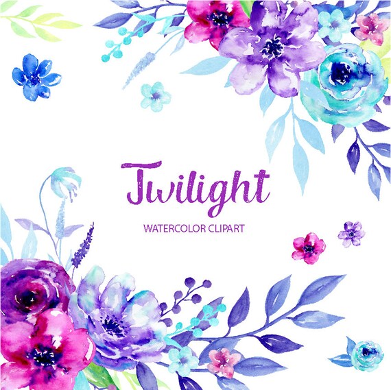 Download Watercolor Clipart Twilight blue and purple flowers