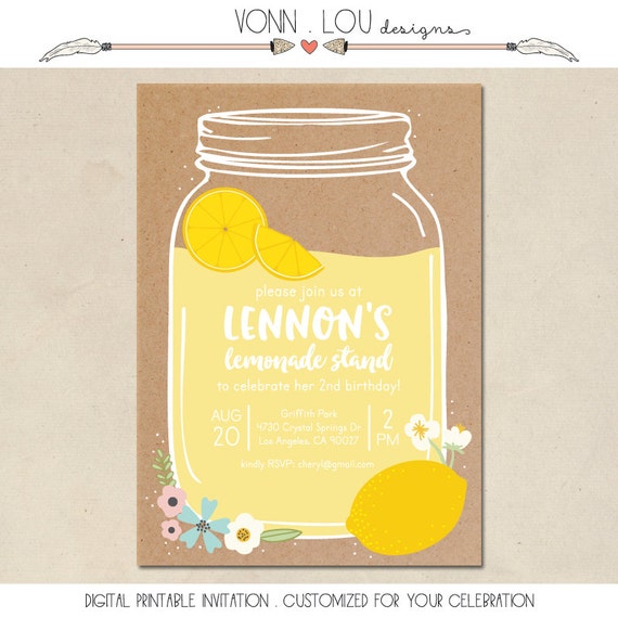 lemonade invitation lemonade stand theme birthday hand