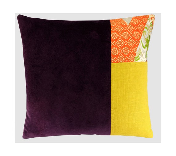 Purple and yellow pillow purple velvet pillow Plum pillow