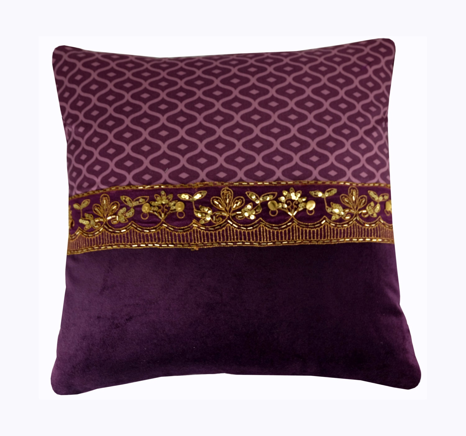Plum Velvet Pillow Cover Sequin Pillow Quatrefoil Cushion