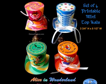 1/2 OFF COUPON Mad Hatter Hats, Printable Alice in Wonderland Hats, Set of 4 Printable Hats, Alice in Wonderland Mad Tea Party Hats (A-010)