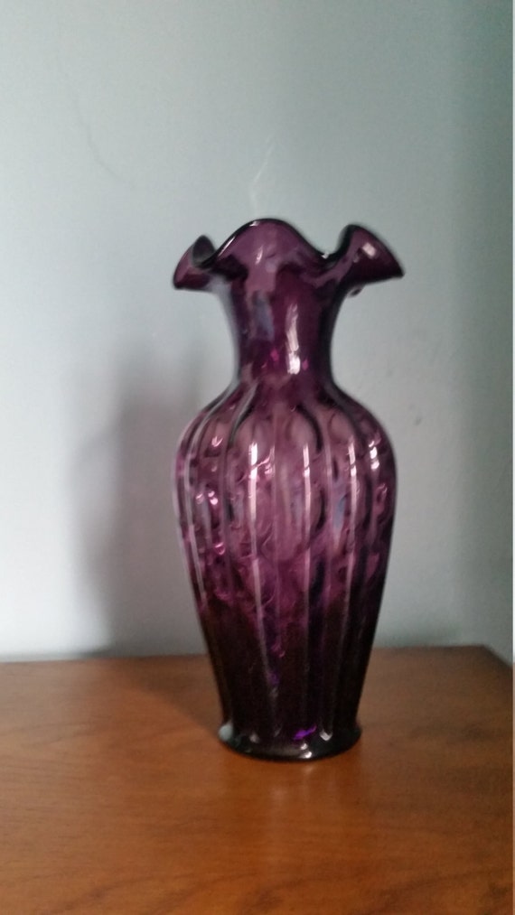Vintage Fenton Tall Purple Glass Vase with by GratefulBlessingsVtg