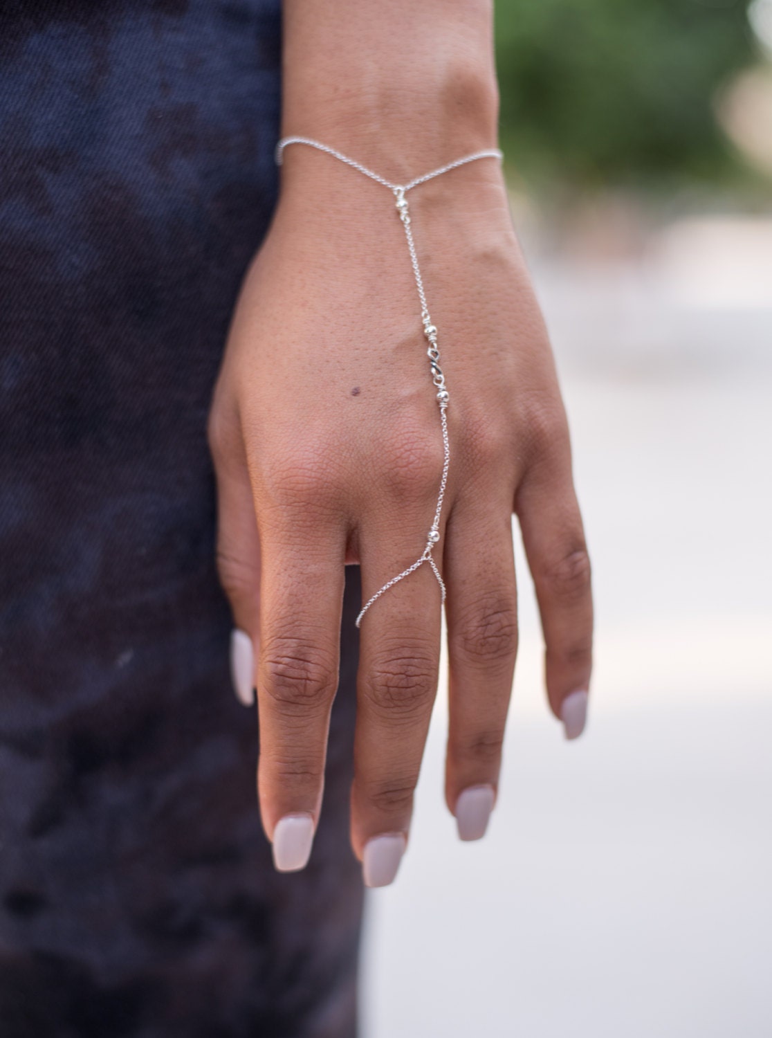 Infinity Sterling Silver Hand Chain Finger Bracelet Silver