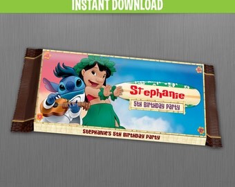 Disney Lilo and Stitch Chocolate Wrappers - Instant Download - Edit and print at home with Adobe Reader - Lilo and Stitch Birthday