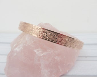 Copper cuff bracelet, Copper flower cuff, Copper bangle, Patterned copper cuff, Flower vine cuff, Pure copper bracelet, Made in the UK