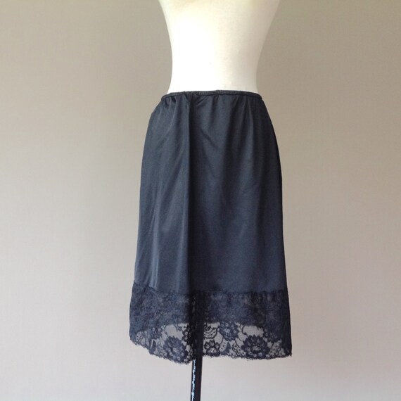 M / Half Slip / Skirt Extender / Black Nylon with Wide Lace