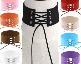 Tie Up Choker, Lace Up Choker, Suede Choker, Kim Kardashian Lace Up Choker, Thick Black Choker, Wide Choker, Black Choker, Denim Choker