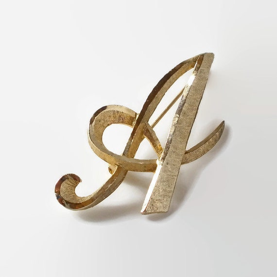 Mamselle Letter A Brooch Pin Initial Cursive Script A Vintage
