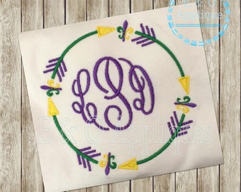 Tribal Arrow Mardi Gras Monogram Embroidery Frame Design - fleur de lis Monogram Embroidery Design - Digital Arrow Monogram Frame