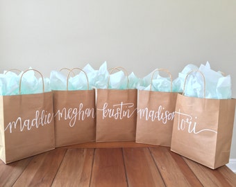 Personalized Gift Bag, Hand-lettered, Customized, Bridesmaid Gift, Groomsmen, Bridal Party, Christmas, Bridesmaids, Wedding