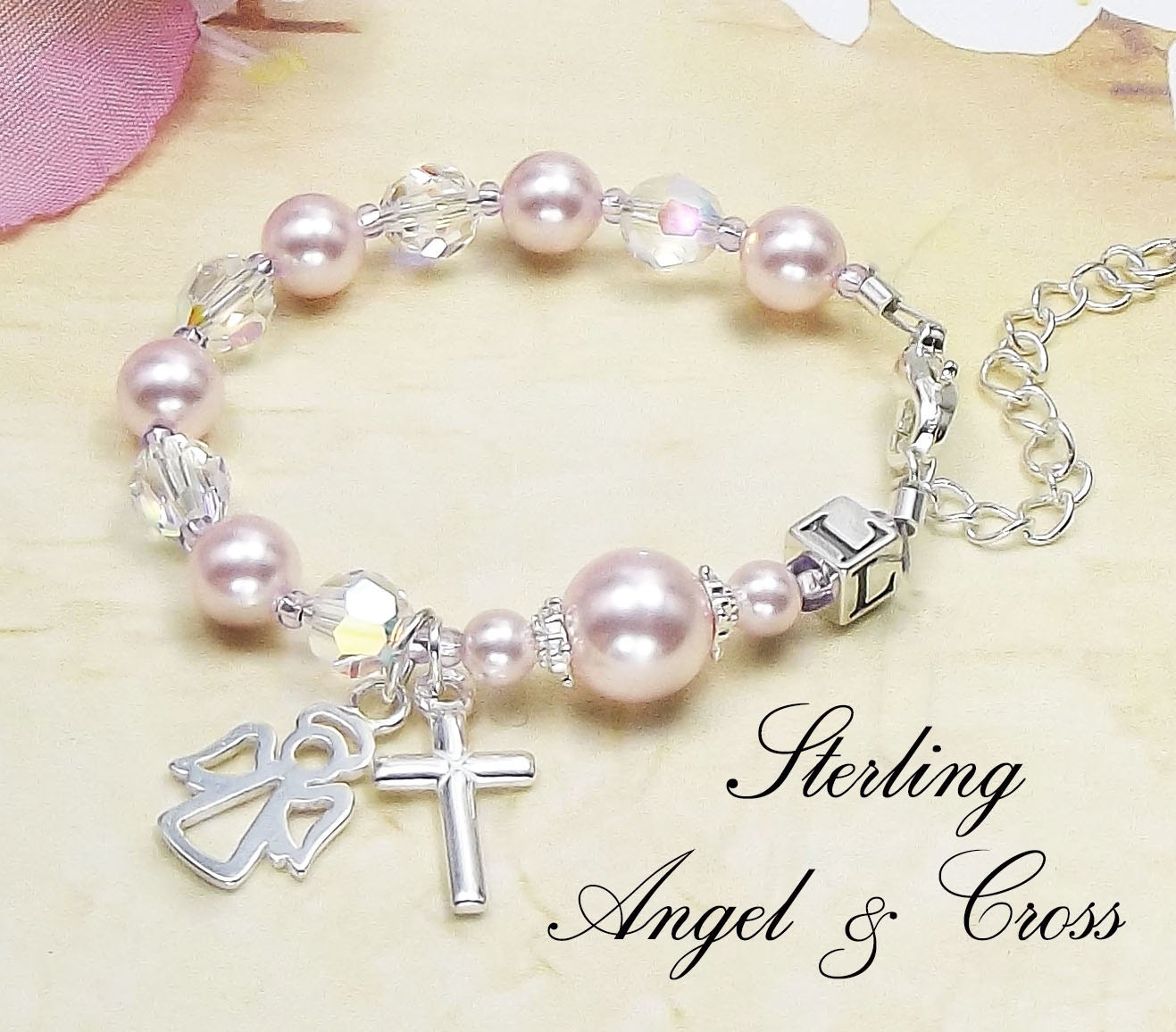 Baby Girl Personalised Baptism Rosary Bracelet Solid