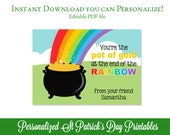 St Patricks Day Card, Class St Patricks card, St. Patrick's Day Tag, Pot of Gold Favor Tag, Favor tags, Edit Text with Adobe Reader