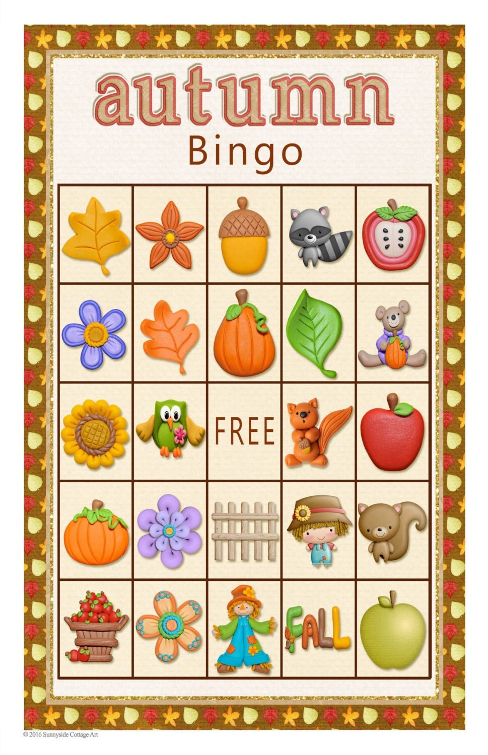 Bingo and Memory Game Fall/Autumn theme in golds and russet
