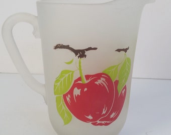 Hazel Atlas Frosted Glass Pitcher with Apples