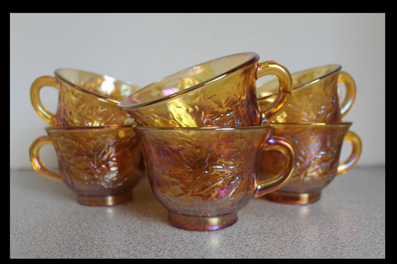 Vintage Carnival Glass Punch Cups Set of Twelve Gold Harvest