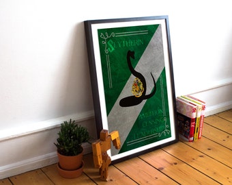 Slytherin - Hogwarts Houses -Harry Potter Art Print - Salazar Slytherin - Draco Malfoy - Crabb - Goyle - (Available In Many Sizes)