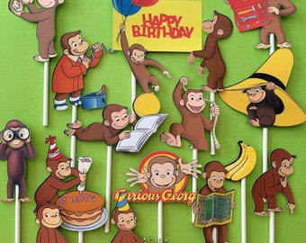 Curious George cupcake toppers, Curious George cake topper, Curious George birthday, Curious George party, monkey cupcake toppers
