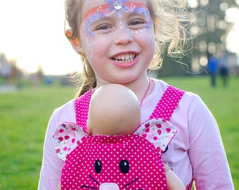 Cuddly Carrier PDF sewing pattern to make a doll carrier for a child to baby wear their dolls, teddies and cuddly toys