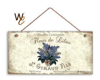 Fleur de Lilas French Sign, Vintage Style French Floral Sign, Rustic French Market, Weatherproof, 5" x 10" Sign, Gift For Her, Made To Order