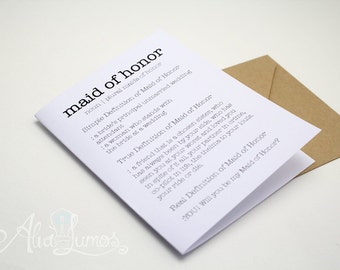 Funny Maid of Honor Proposal Card - Maid of Honor dictionary definition card - Be my maid of honor - will you be my maid of honor