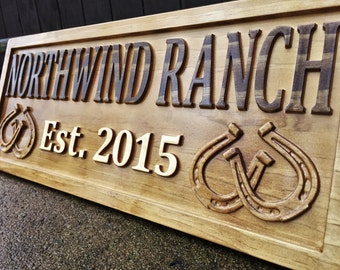 Rustic Wood Sign Personalized Couples Gift Custom Wooden Sign Family Last Name Established Gift Stall Ranch Sign Horse Barn Horseshoe Decor