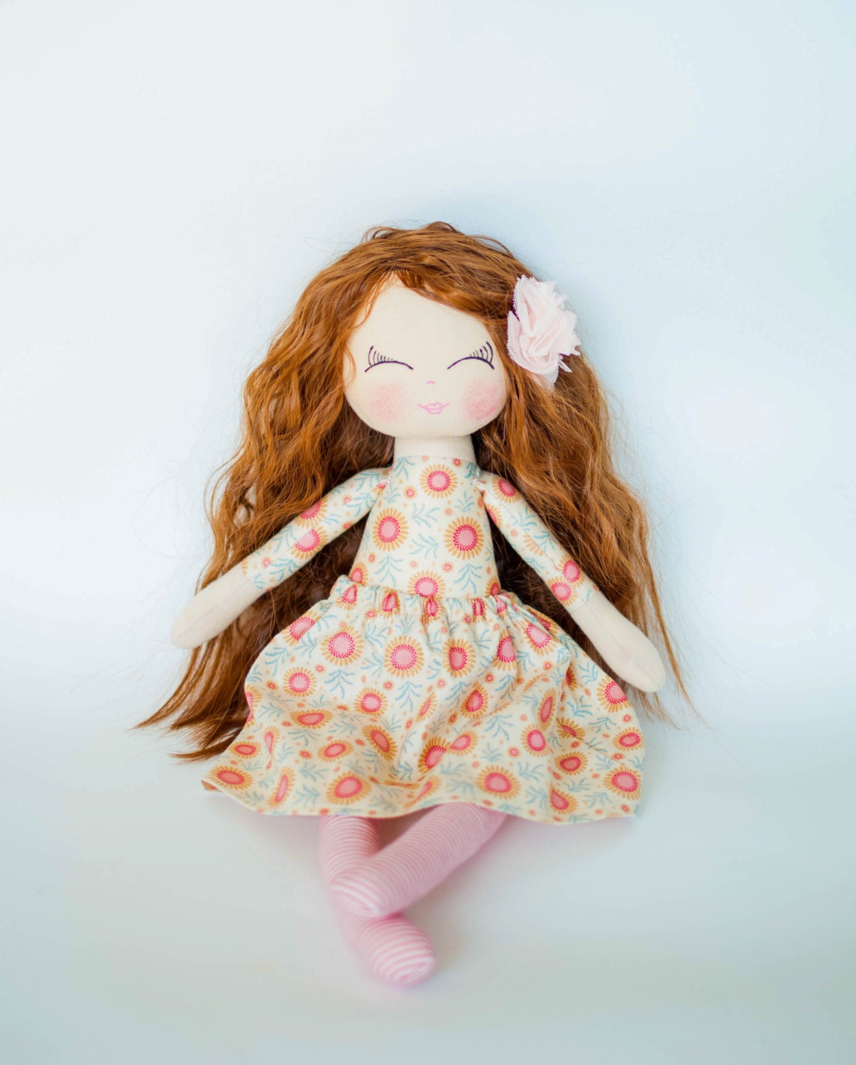 Brown curly hair doll cloth doll handmade doll rag doll