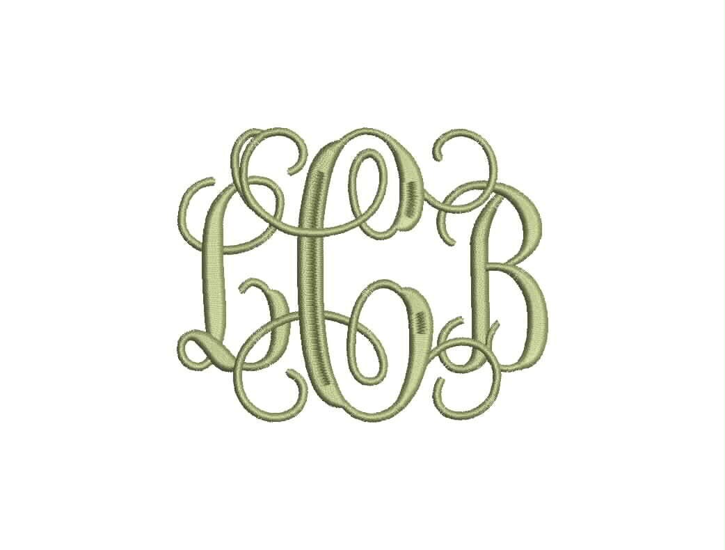 Vine 3 Letter Monogram Font Size 3.5 inches Only Machine