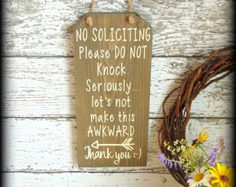 Funny No Soliciting Sign - No Solicitation Sign - Rustic Wooden Decor - Front Door Sign - Porch Decor - Do Not Disturb - Arrow Decor