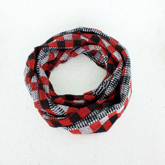 Black and Red Plaid Scarf Handwoven Plaid Infinity Scarf