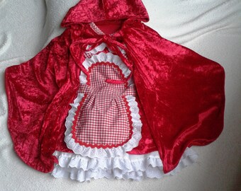 little red riding hood costume for baby girl 12-36 months halloween photo prop , toddler little red riding hood velvet birthday handmade