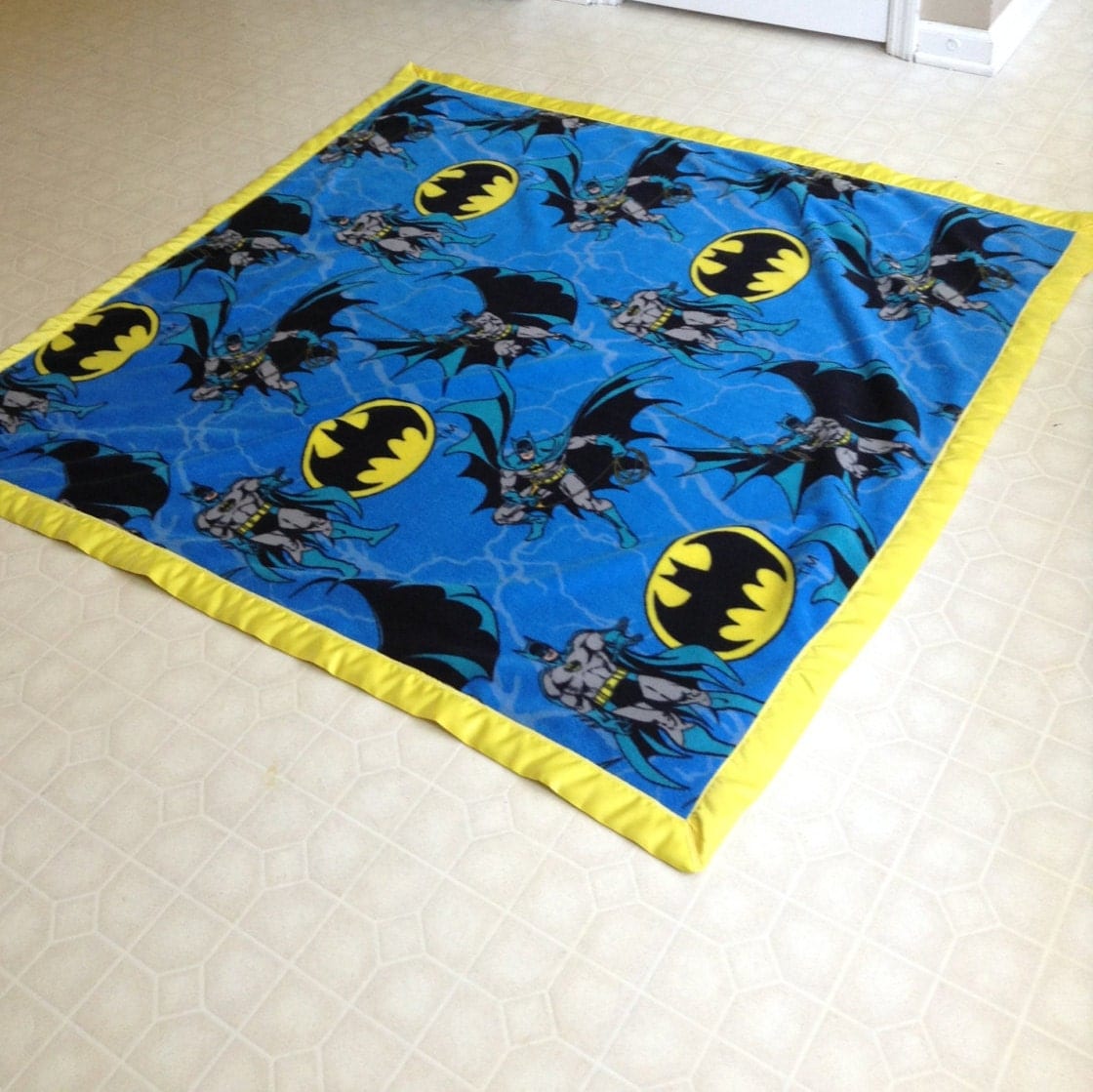 BATMAN Fleece Blanket with yellow binding by TrucksDirt123 on Etsy