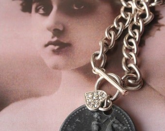 Vintage Horse Assemblage necklace, Horse jewelry, Horse necklace, Horse pendant, Horse medal, vintage medal, Equsetrian medal, Watch chain,