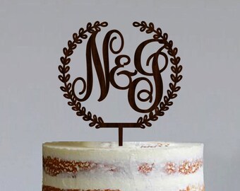 Wooden Monogram Cake Topper Custom Initial Cake Topper Wooden Letters Couple Monogram Cake Topper Gold Cake topper Silver Cake toppers