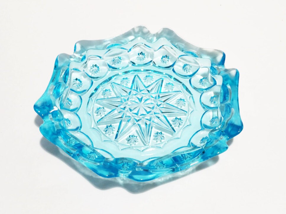 Vintage Aqua Blue Glass Ashtray Art Glass Ashtray Aqua blue