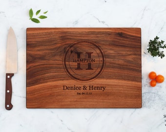 Monogram Cutting Board Engraved Wedding Present For Couple Engagement Parents Anniversary Last Name Family Established Personalized Gifts