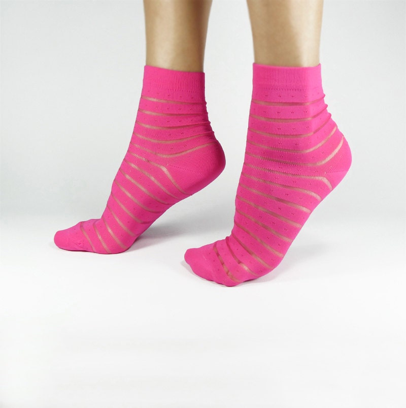 Pink Striped Transparent Socks Women Socks Ankle Socks by NiftySox