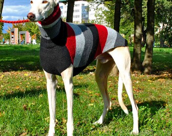 Handmade Dog Sweater - Red-Grey - Greyhound, Galgo, Italian Greyhound