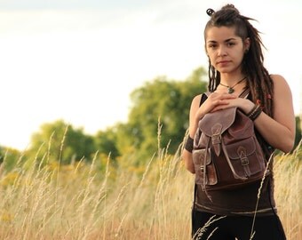 Dark Brown Leather Backpack, Womens Rucksack, Shoulder Bag, Travel Bag, Boho Bag, Satchel, Hippie Bag, Leather Bag, Accessories