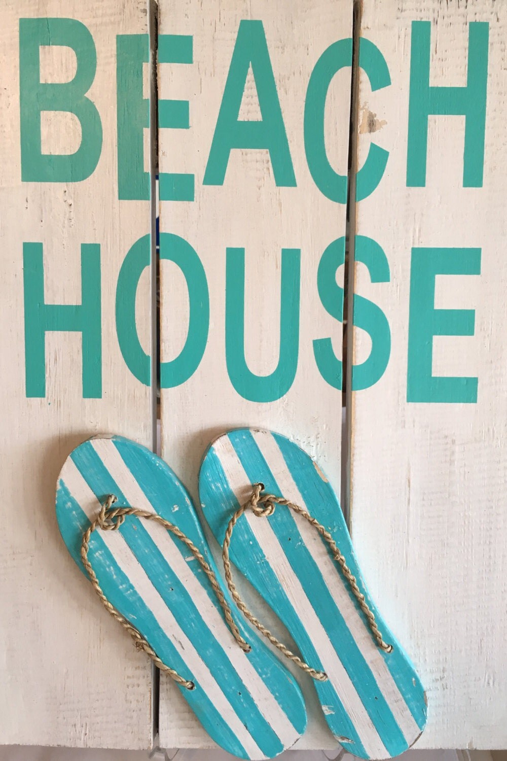 10OFF Wooden BEACH SignBEACH House sign with Flip Flops beach, ocean, sign,coastal home decor
